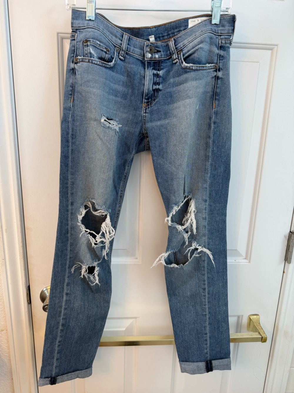 rag & bone Distressed Light Blue Boyfriend Jeans